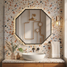 Восьмиугольное зеркало в раме с задней фоновой LED подсветкой Октагон 3 